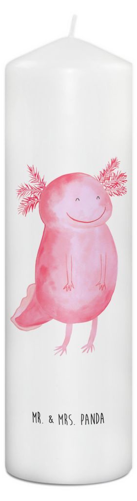 Mr. & Mrs. Panda Bedruckte Kerze Axolotl Glücklich 29 x 8 cm XL - Weiß - Geschenk, Blockkerze, Lebensfroh, Lurch, Stumpenkerze, Gute Laune, Schwa...