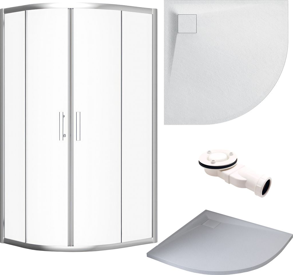 SET Duschkabine + Duschwanne 90x90 193 cm - Halbrund Produktbild