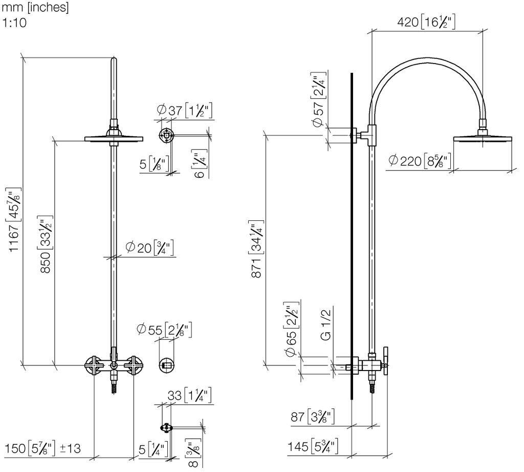 Dornbracht TARA Showerpipe mit Brausebatterie ohne Handbrause, flowReduce, 26632892-27