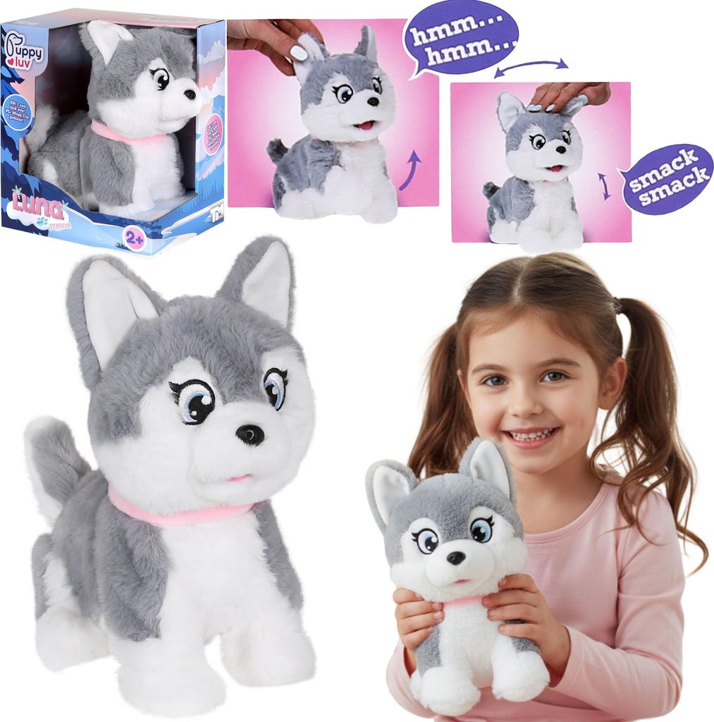 Puppy Luv Junior LUNA – Interaktiver Husky-Welpe, Plüschhund, Kinderspielzeug mit Geräuschen, 2+