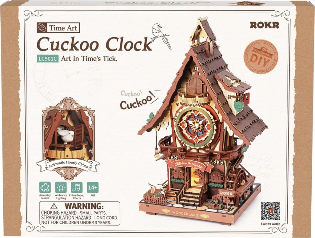 puzzle 3D, Orologio a cucù in legno, ROKR, Legno, 435 pezzi Immagine del prodotto 