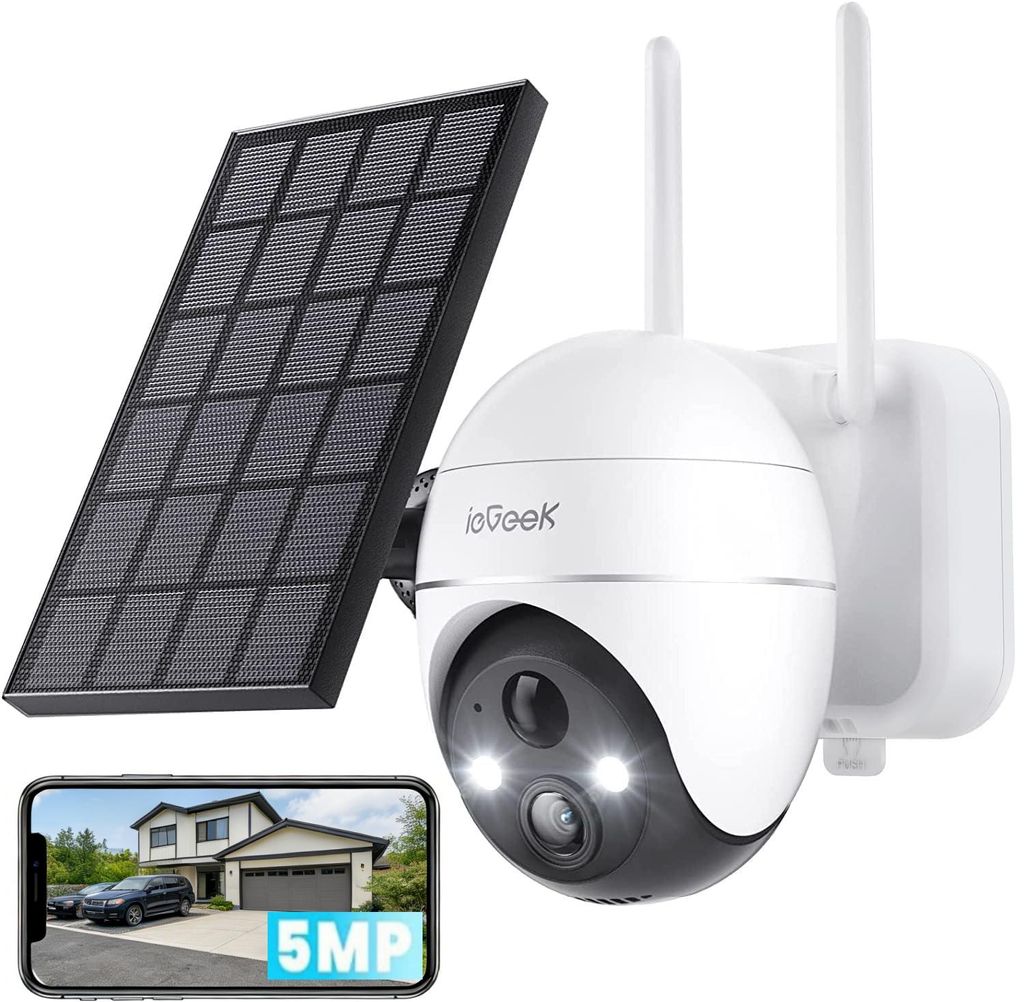 ieGeek 5MP Überwachungskamera Aussen Akku 355°/120° Pan Tilt WLAN Kamera mit Farbnachtsicht solar Kamera Überwachung außen PIR Bewegungsmelder...