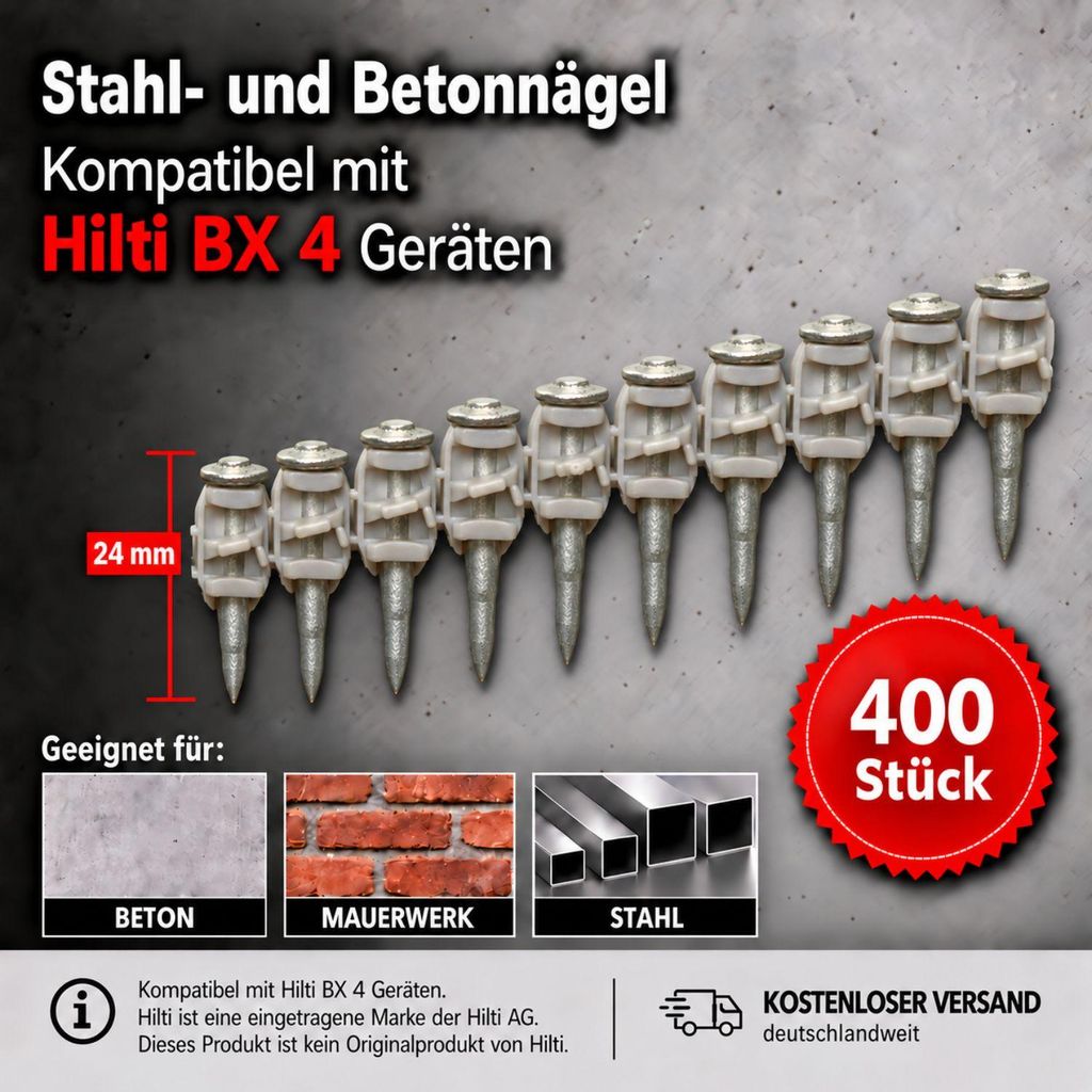 400 clavos compatibles con Hilti BX 4 de 24 mm – clavos Imagen del producto 