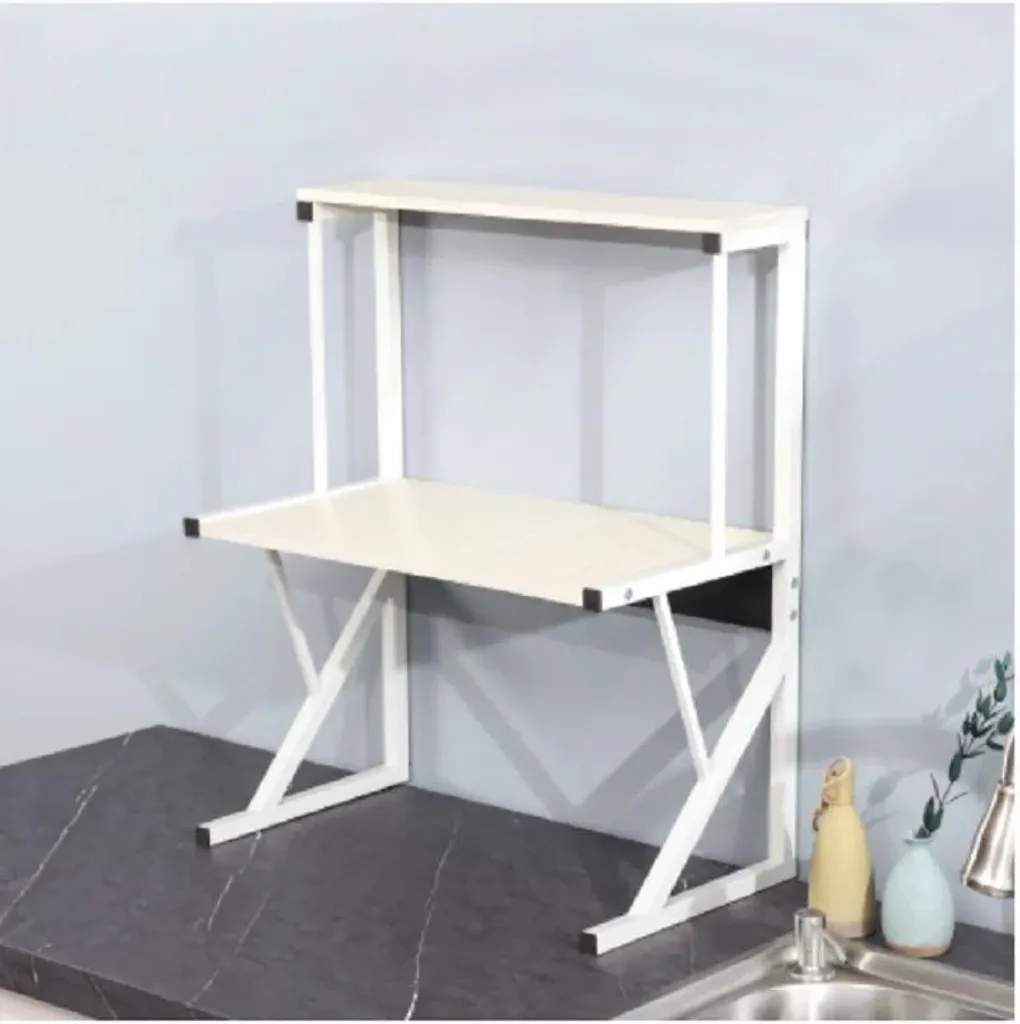 Support de rangement micro-ondes XL bois blanc 2 niveaux de cuisine