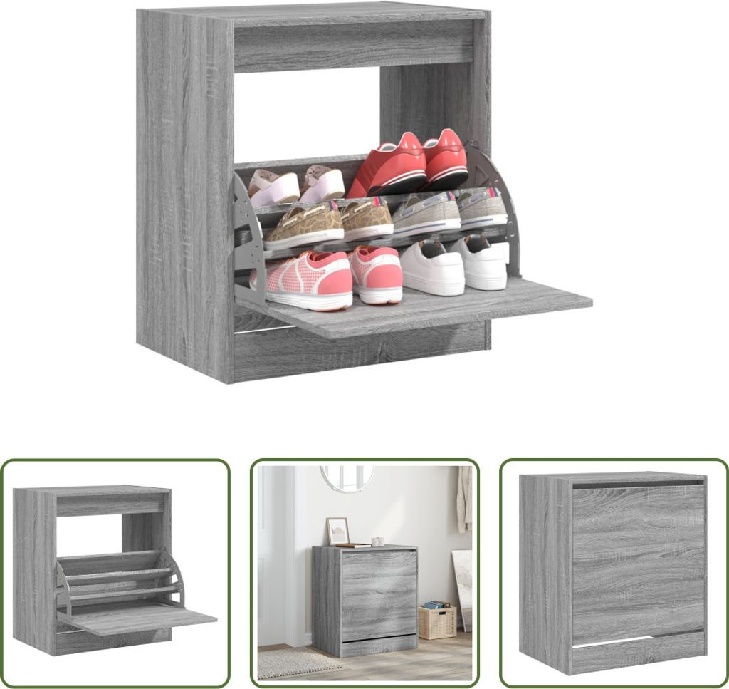 The Living Store Schuhschrank Grau Sonoma 60x42x69 cm Holzwerkstoff