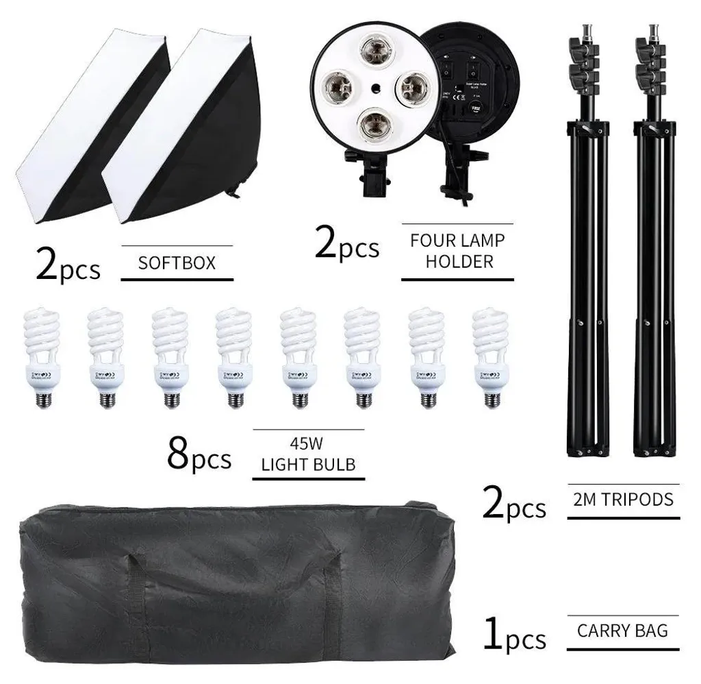 Kit éclairage studio photo puissance réglable 8 ampoules robustes