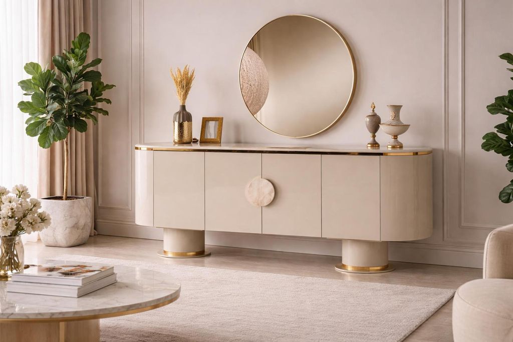 Elegantes Sideboard mit goldenen Akzenten und minimalistischer Form