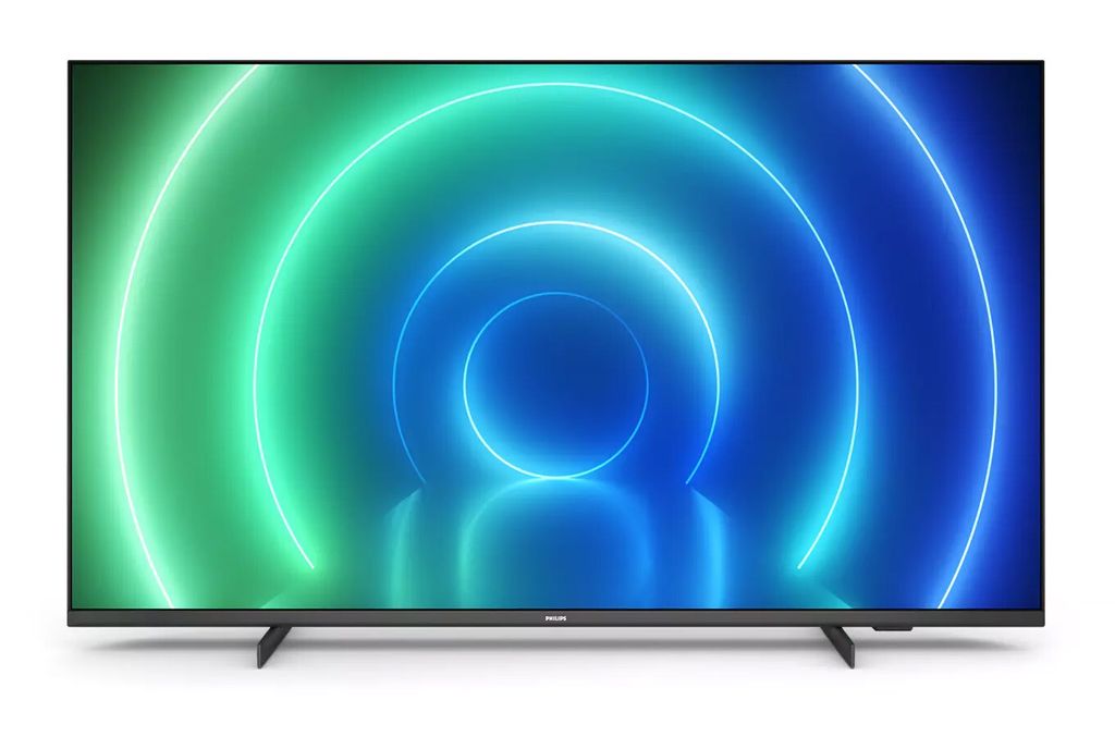 A modern flat-screen television displaying a colorful abstract graphic.