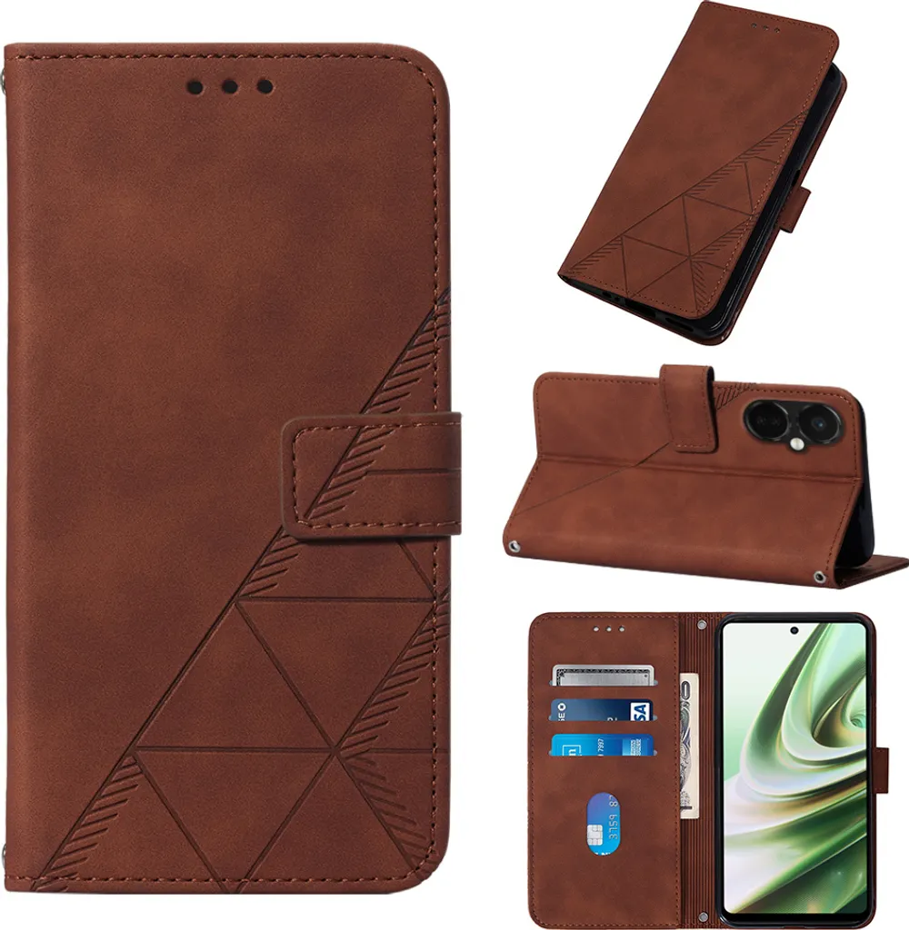 Custodia Slim OnePlus Nord CE3 Portafoglio Goffrato Marrone Antiscivolo