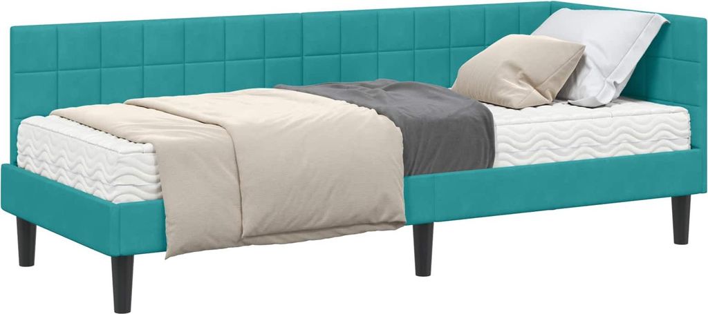 Eckbettgestell mit Matratze mit Kopfteil 2 pcs Türkis Samt