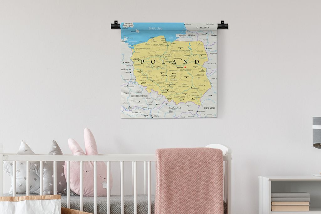 MuchoWow Wandteppich Wandbehang Karte von Polen 60x60 cm Tapisserie Dekoration Wandtuch - Dekorationen - Wand Decke