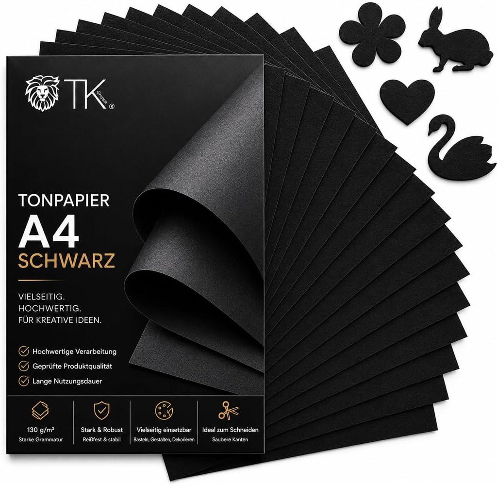 100x Blatt Tonpapier Schwarz DIN A4 220 g/m² – Produktbild 