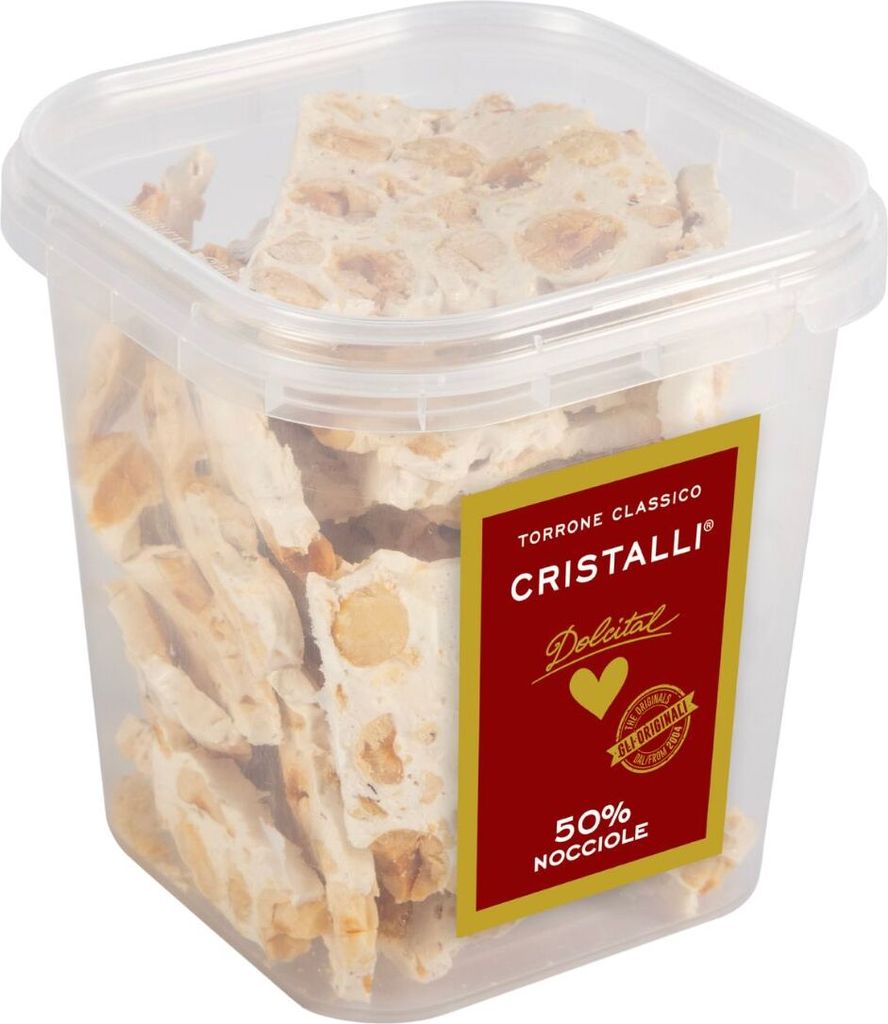 Torrone mit Haselnuss in Stücken, hart, Cristalli Nocciole, 150g, weißer Nougat, Dolcital