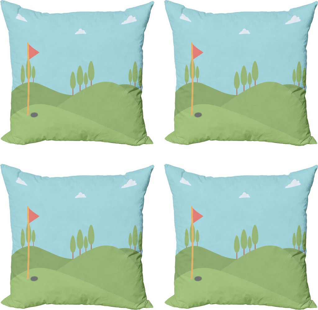 ABAKUHAUS Golfplatz-Szene Kissenbezug Set (4 Stück), Loch und Flagge, Moderner Doppelseitiger Digitaldruck, 60 cm x 60 cm, Blau Grün
