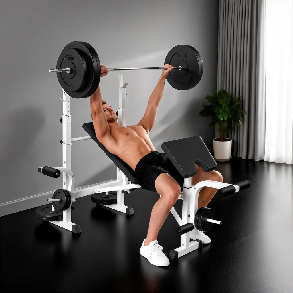 Banc de musculation en acier avec presse jambes et dossier multi-position