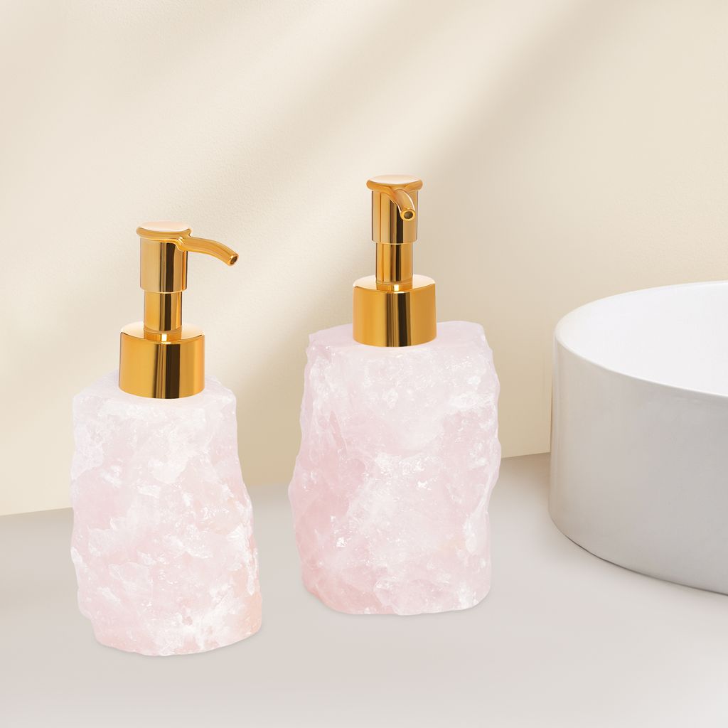 Seifenspender aus Naturstein, Bergkristall-Seifenspender, Rosa Kristallstein Seifenspender für Badezimmer
