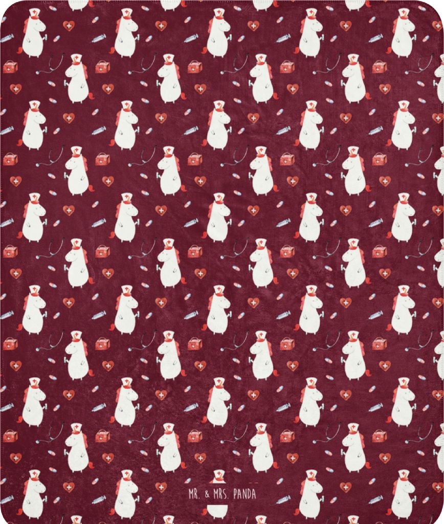 Mr. & Mrs. Panda Tagesdecke Einhorn Krankenschwester 130 x 155 cm - Rot - Geschenk, Krankenhaus, Heimdecke, Winterdecke, Krankenpflegerin, Unicorn,...