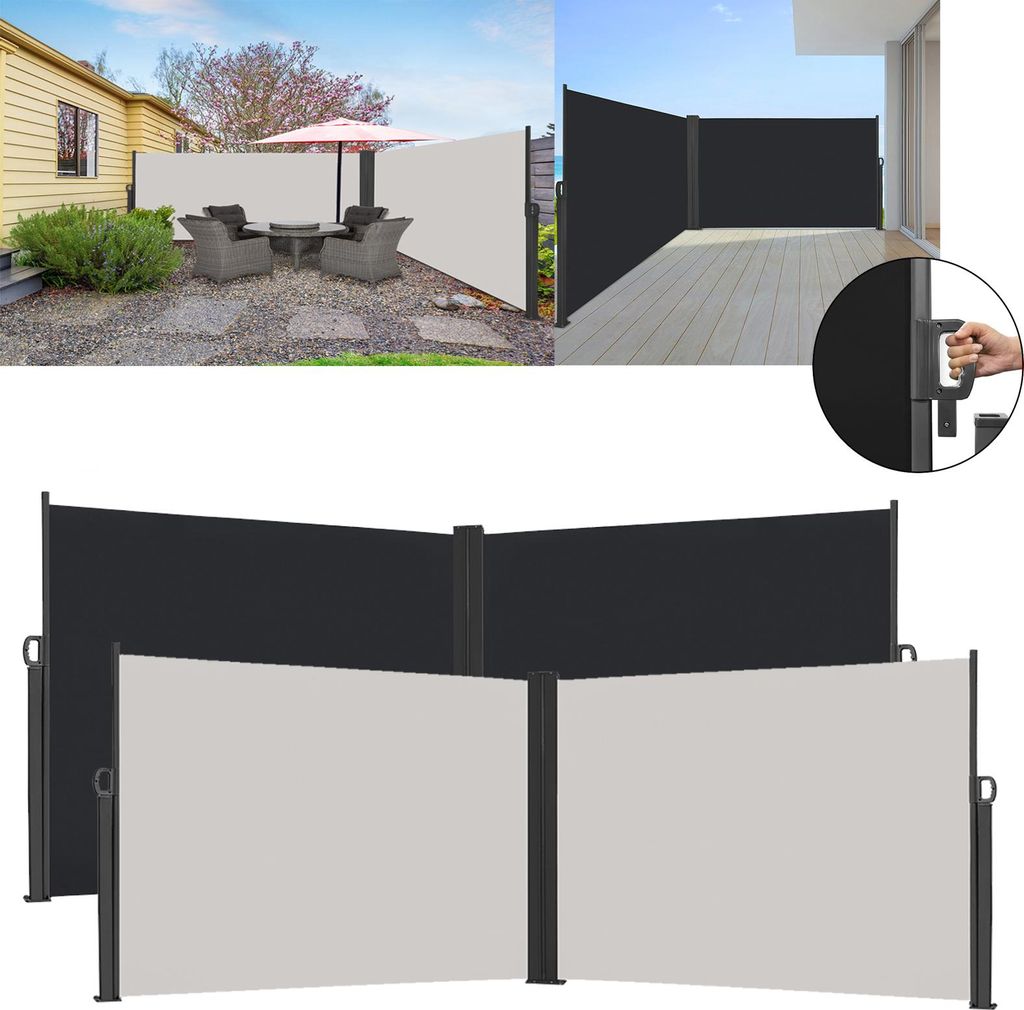 LARS360 Anthrazit Ausziehbar 180x600cm Seitenmarkise Sonnenschutz Sichtschutz Windschutz, Seitenwandmarkise Markisenstoff für Balkon und Terrasse ...