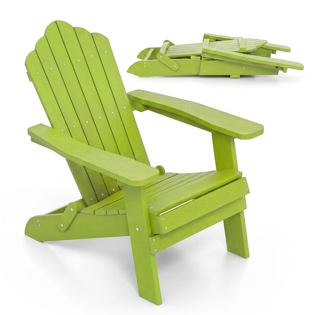 COSTWAY Adirondack Stuhl Gartensessel klappbar wetterfest, Adirondack Chair mit hoher Rückenlehne & breiten Armlehnen Gartenstuhl bis 180kg Grün