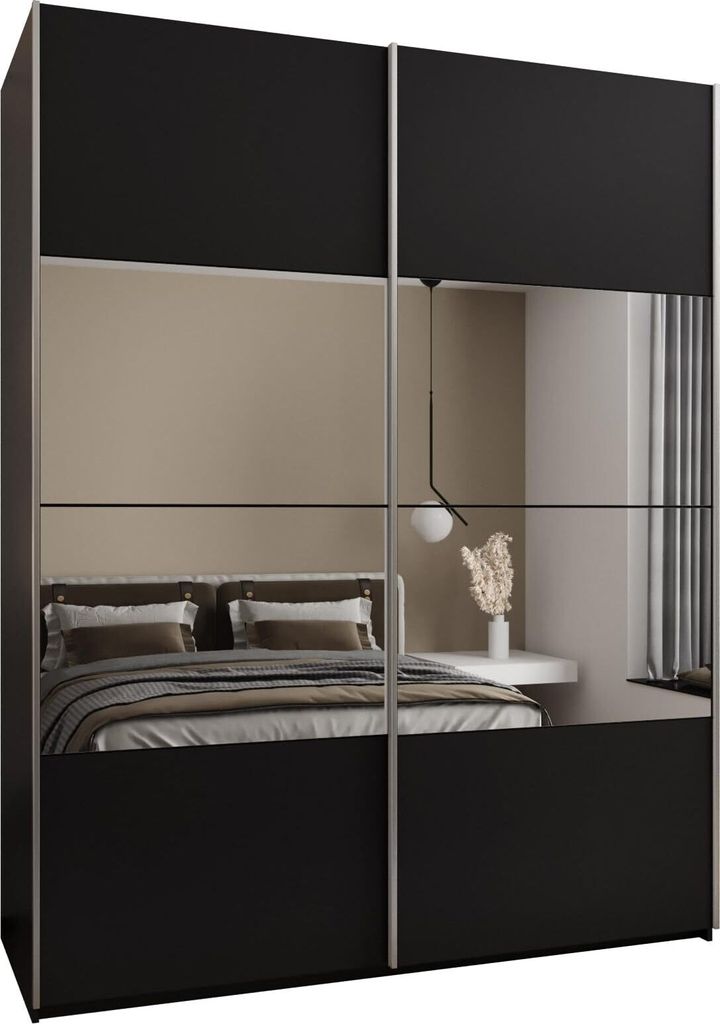 MEBLE KRYSPOL LUX 4 Schrank - 245,5x190x64cm - Schwarz, Schwarz, Silber