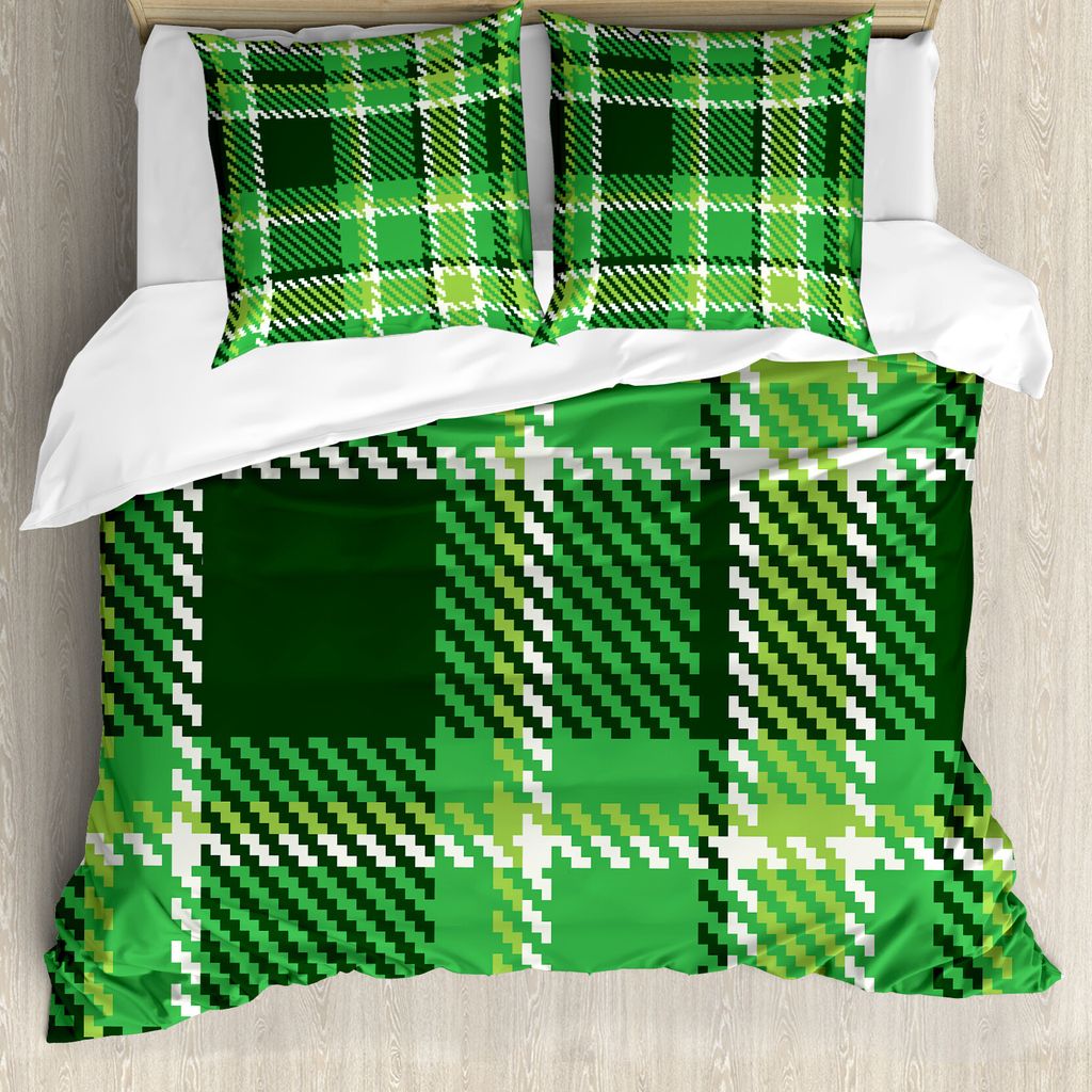ABAKUHAUS Kariert Bettbezugs Set Für Doppelbetten, Irisches Mosaik-Grün, Milbensicher Allergiker geeignet mit Kissenbezügen, Lindgrün Smaragdgr...