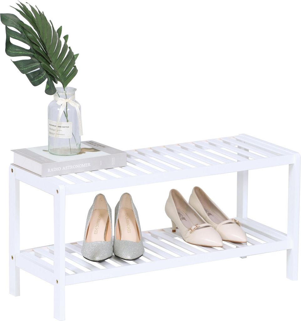 relaxdays Weißes Schuhregal aus Bambus