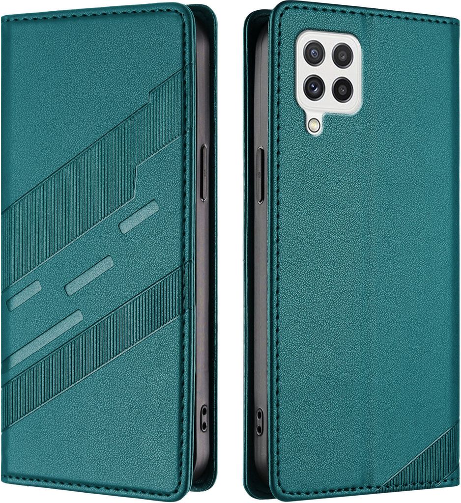 Hülle für Samsung Galaxy A22 4G, Kunstleder Brieftaschen Handyhülle mit Kartenfach und Standfunktion Grün