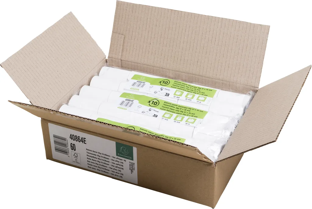 Pack de 60 Bobines Tickets de Caisse 57mm 14m Papier Blanc Thermique