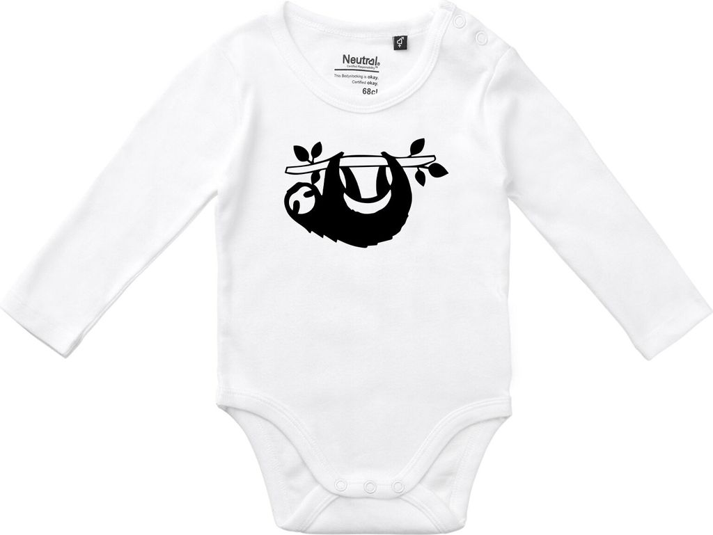 Huuraa Baby Body Faultier Silhouette 80 White Baumwolle Fairtrade Langarmbody Geschenkidee