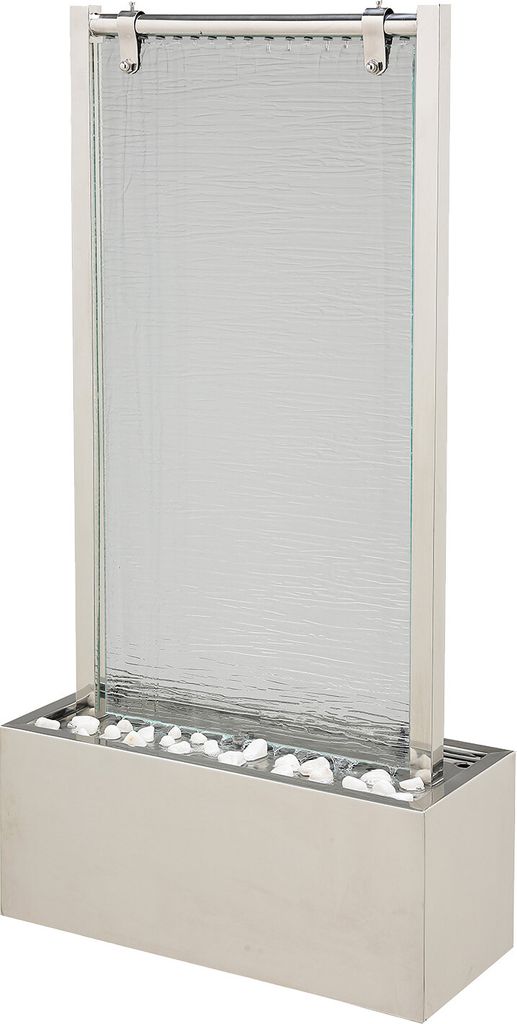 KÖHKO Wasserwand ca. 93 CM aus Edelstahl mit Glas Wasserspiel mit LED-Beleuchtung für Wohnzimmer Terrasse