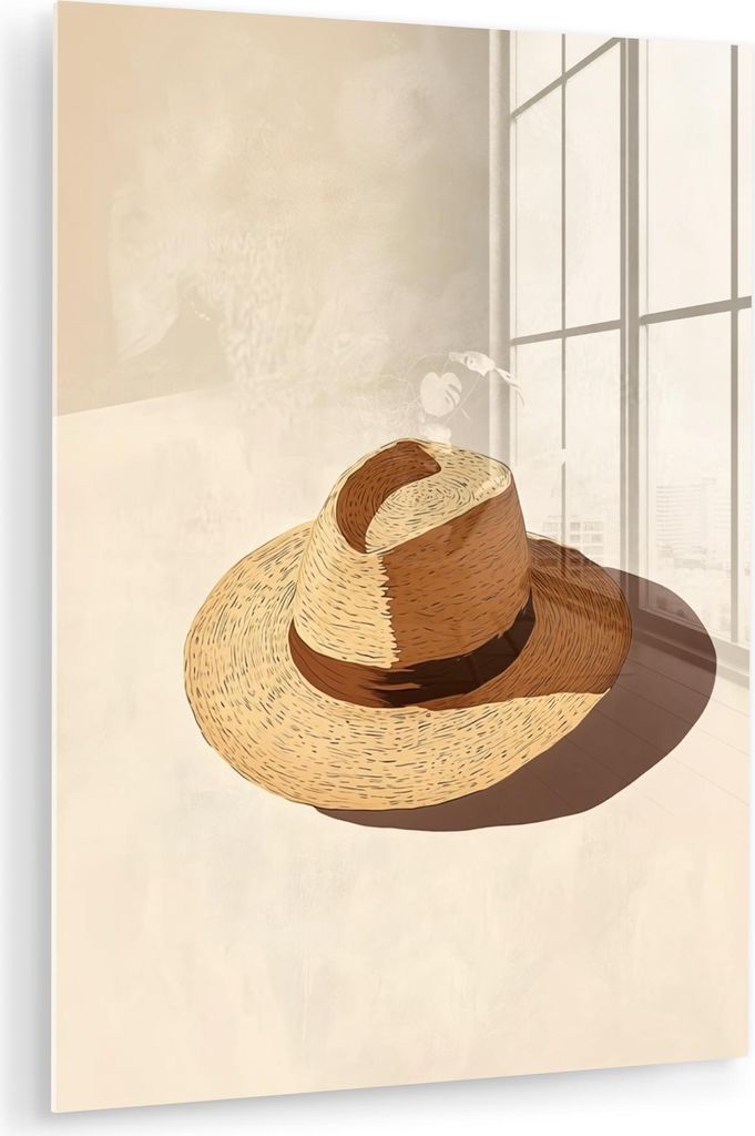MuchoWow Glasbilder - Bilder auf Wandbild - Foto auf Glas Hut - Minimalistisch - Farbton - Beige 30x40 cm Wanddekoration aus Glas - Acrylglasbild -...