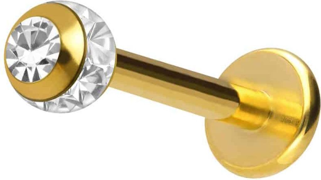 Ohrpiercing, Nasenpiercing Chirurgenstahl Labret EPOXY-RING-KUGEL + KRISTALL Gold Stablänge: 12mm + Stabstärke: 1,2mm + Kugelgröße: 3mm