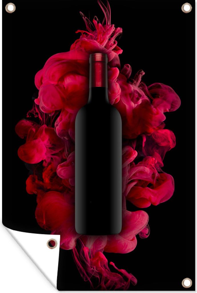 MuchoWow 80x120 cm Outdoor-Poster Gartendeko Sichtschutz Garten Poster für den Garten Weinflasche umgeben von rotem Rauch