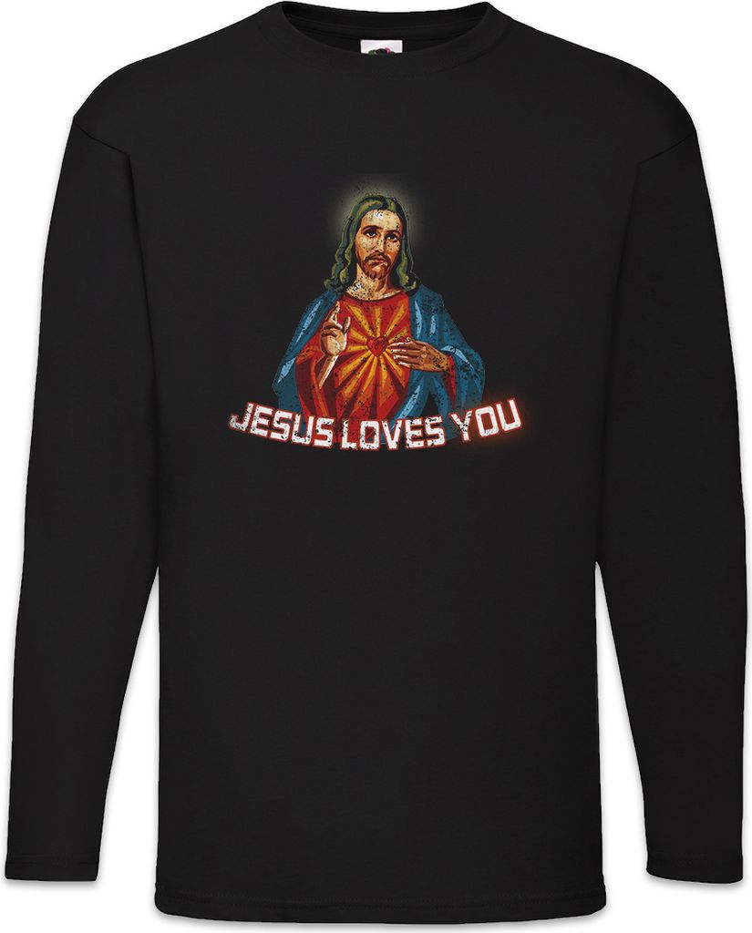 Urban Backwoods Jesus Loves You, Langarm T-Shirt, Farbe: Schwarz, Größe: L