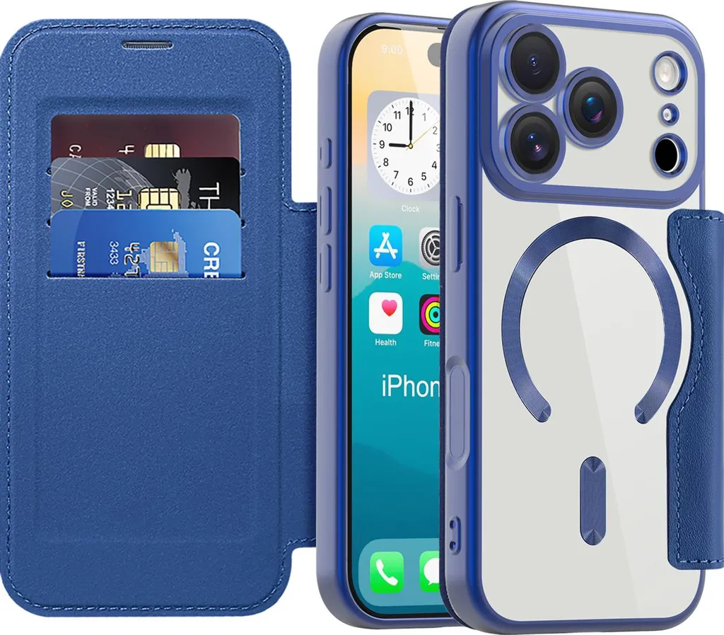 Cover iPhone 17 Pro MagSafe Blu con Portacarte e Protezione Camera