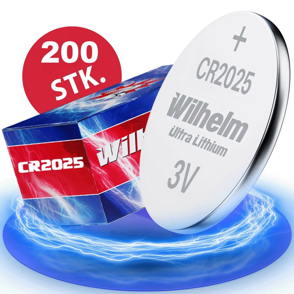 200 x Knopfzelle CR2025 Wilhelm Batterie Lithium 3V CR 2025 Industrieware