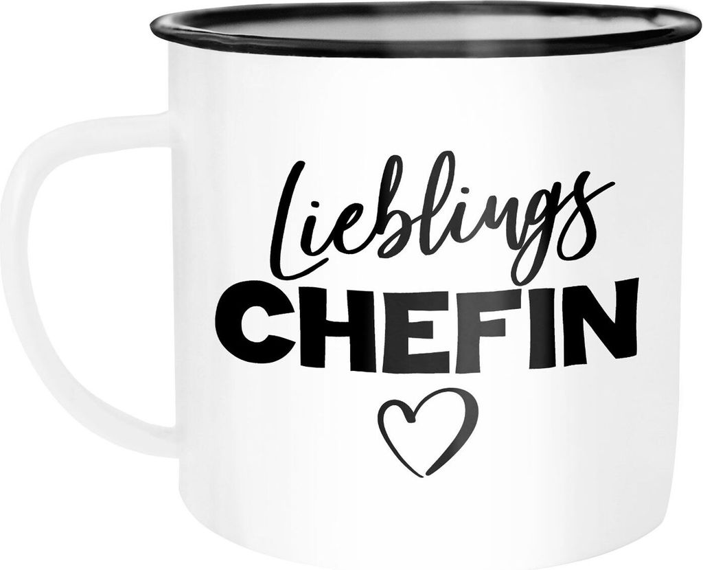 Emaille Tasse Becher Lieblingschefin Herz Geschenk Chefin Arbeit Büro Vorgesetzter Kaffeetasse Moonworks weiß-schwarz unisize