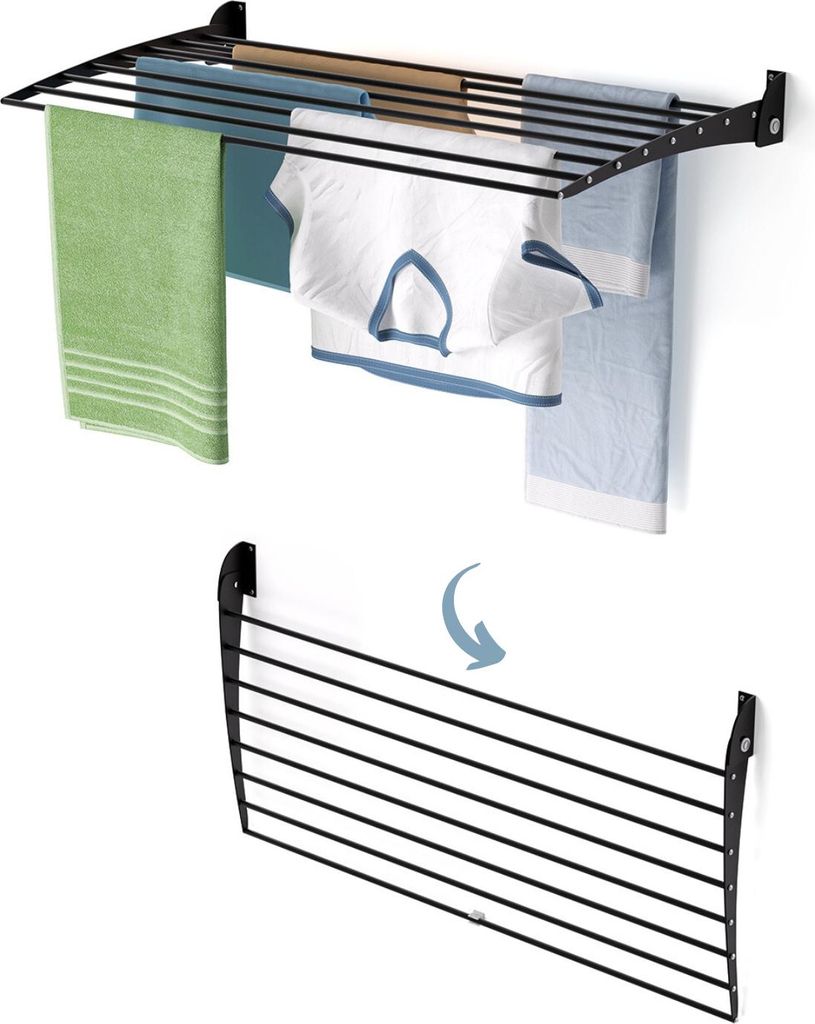 Wäscheständer zur Wandbefestigung, platzsparende Lösung für Innenräume – Foxydry Fold Down 100 cm schwarz