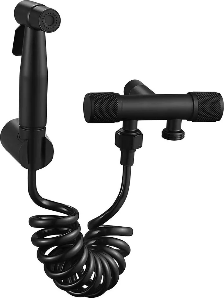 Kit Doccetta WC Avizar Nero: Valvola Sicurezza e Tubo a Spirale