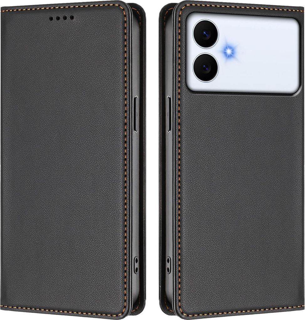 Handyhülle für Samsung Galaxy S26 Edge, Kunstleder Klapphülle Stoßfeste Magnetische Hülle mit Ständer Schwarz