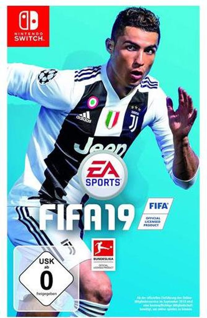 The cover art for the video game FIFA 19, featuring Cristiano Ronaldo.