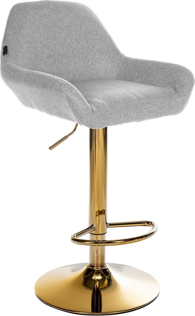 Barhocker BIKEL - Stoff Grau 51x52x89 cm Gold | Barstuhl Höhenverstellbar Mit Lehne Drehbar Tresenhocker Tresenstuhl Kneipenhocker Kneipenstuhl