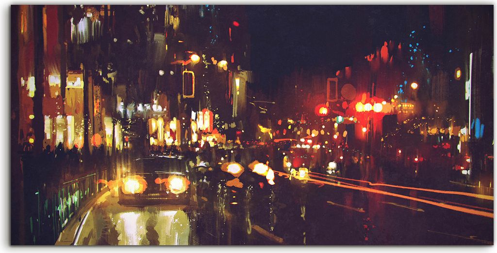 Coloray Spritzschutz aus Glas 100x50 Wandkunst Küchenrückwand Malerei Nachtstraße mit bunte Lichtern