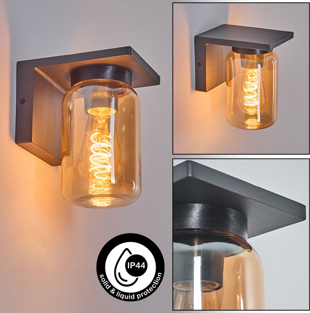 Schluderbach moderne Wandlampe aus Metall/Glas in Anthrazit/Bernsteinfarben