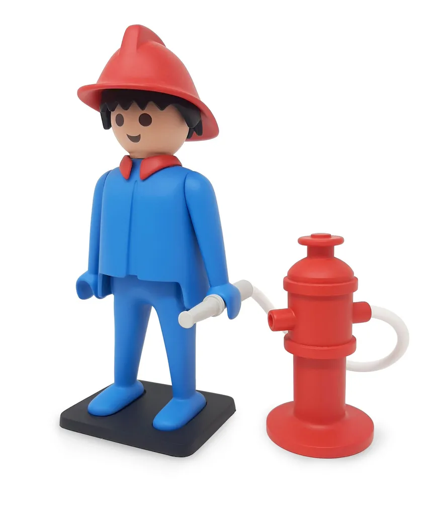 Figurine Géante Playmobil Pompier Statue Collector Vintage de 21 cm
