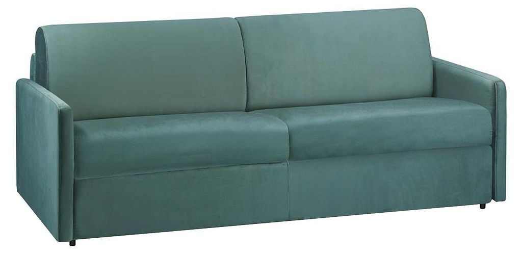 4-Sitzer-Schlafsofa vom Typ Express aus smaragdgrünem Velours mit Sitzfläche aus Memory-Schaumstoff – Liegefläche auf breiten Latten 160 cm ...