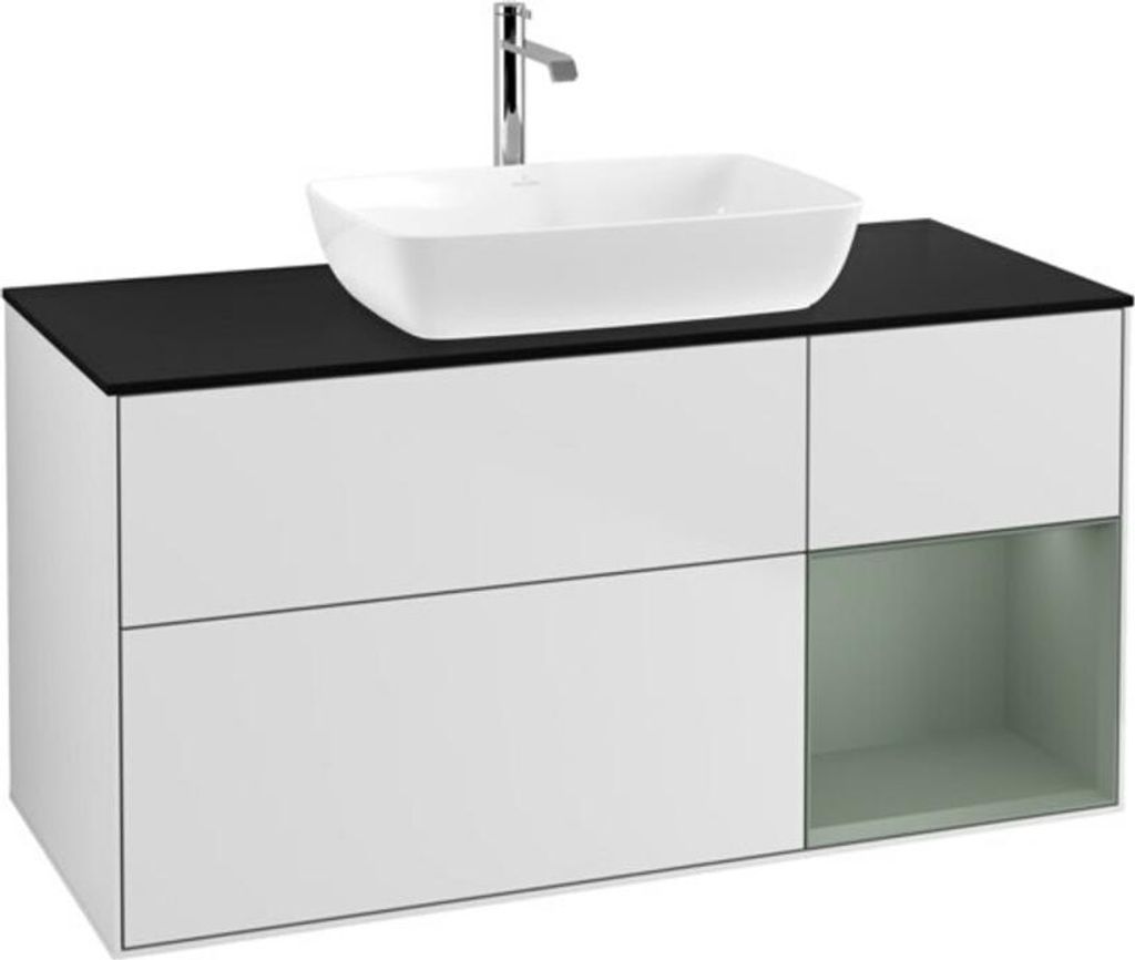V&B Waschtischunterschrank Wandbeleuchtung Finion 120cm, Pl b m, Reg Oli. m Lac, wh. m Lac