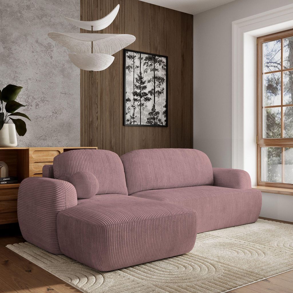 Masseno Ecksofa MODENZA P L-S mit Schlaffunktion L-Form, Sofa mit Bettkasten, Wohnzimmersofa, Couch, Soffa, Bettsofa, Couchgarnitur- Lila, POSO 130