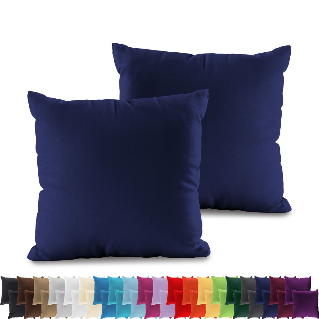 2er PACK JERSEY Kissenbezüge 100% Baumwolle Kissenhülle 160 Gr/m², in Größe: 40x40 cm, in Farbe: Dunkelblau