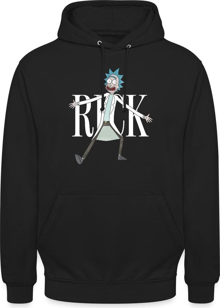 Spreadshirt Rick & Morty Rick Sanchez Schriftzug weiß Uni Hoodie, 4XL, Schwarz